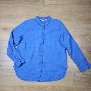 Boden 100% Linen Shirt Blue Pocket Button Down Top Sz 12 US 16 UK  Coastal